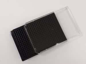 poly-L-lysine cell culture black glass bottom 384 well plate with lid
