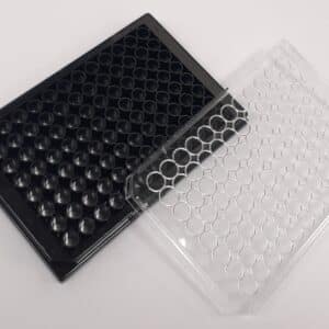 Tissue culture treated Black transparent bottom 96 well plate with lid